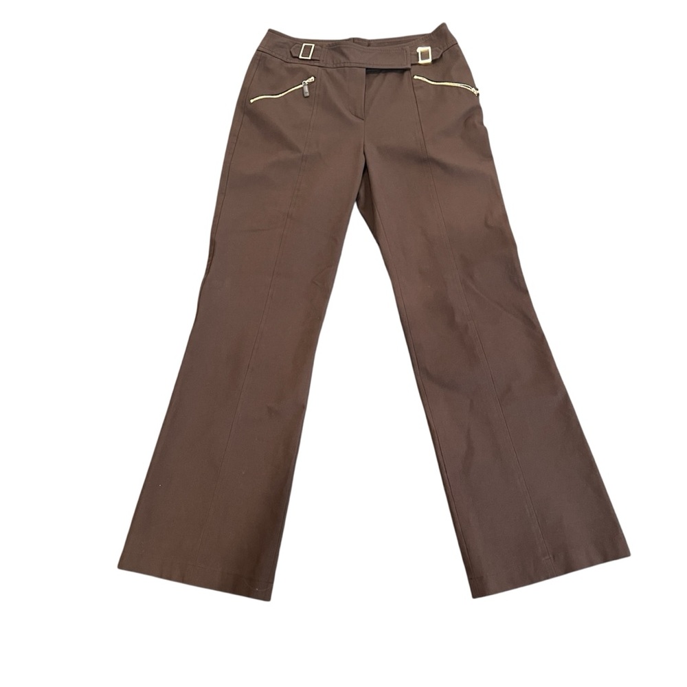 ESCADA Sport Brown Buckle Waist Zip Pocket Flare Leg Trousers Pants Sz 34 / 4